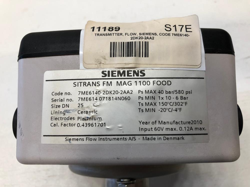 Siemens Sitrans FM MAG 1100 FOOD Sanitary Electro Flow Sensor 7ME6140-2DK20-2AA2